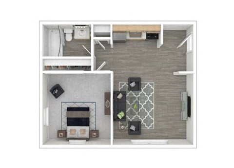 Floor plan for 1 bed, 1 bath, 575 sqft